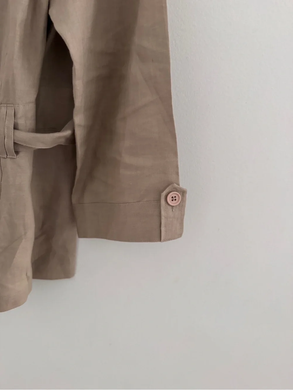100% linen Beige Tie-Waist Utility Jacket - Women's Jacket & Coats xl - Picture 5 of 9